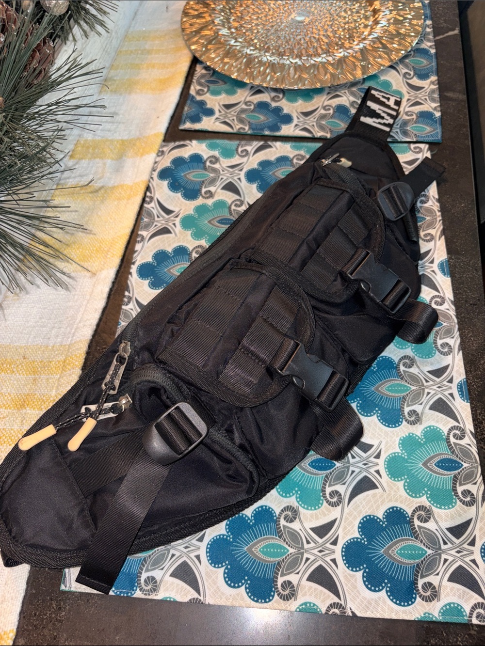 Steve Madden Black Tactical Sling Belt Bag